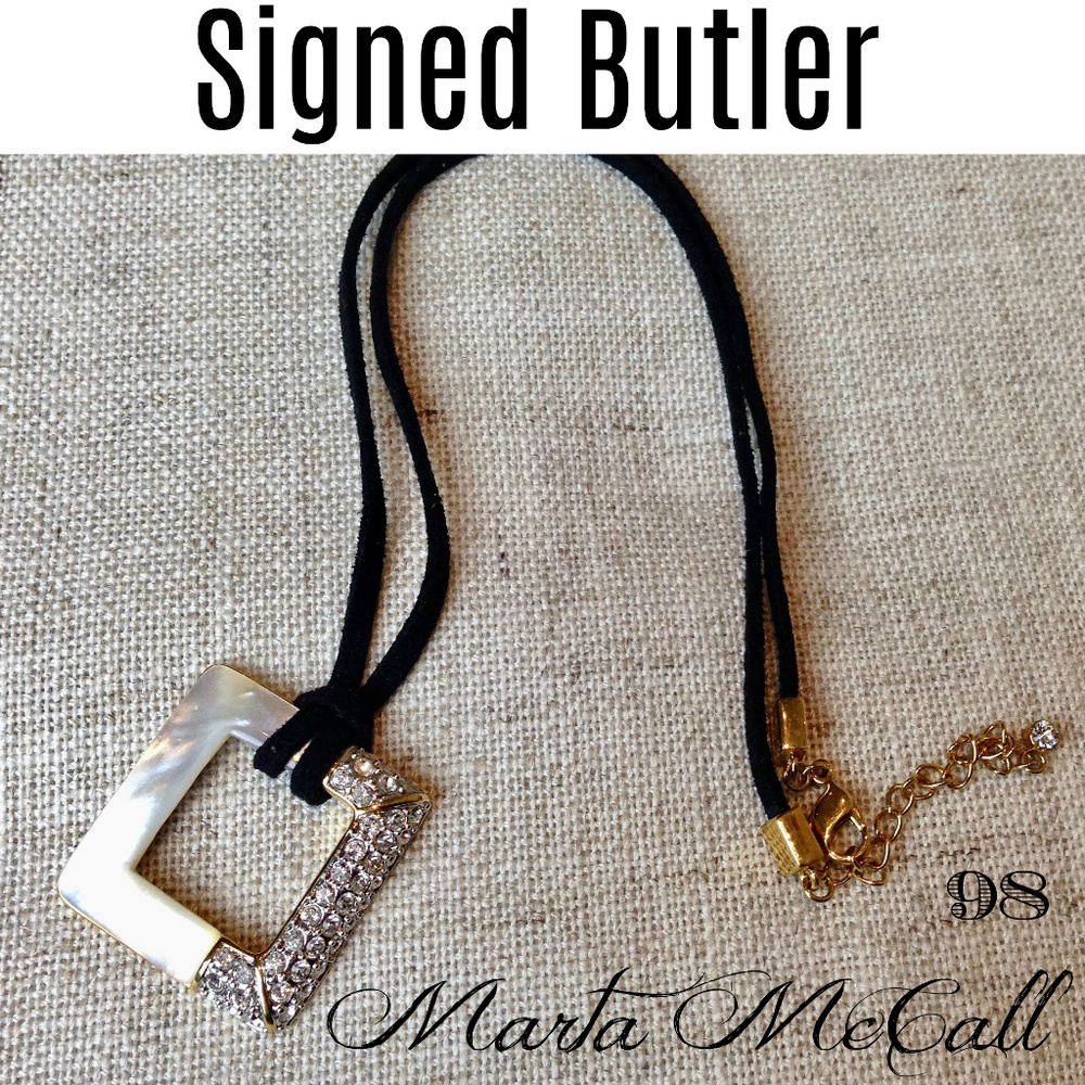 Signed BUTLER Mother of Pearl Rhinestone Necklace